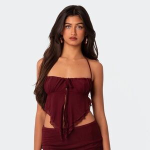Edikted Ariyah Open Tie Back Ruffle Mesh